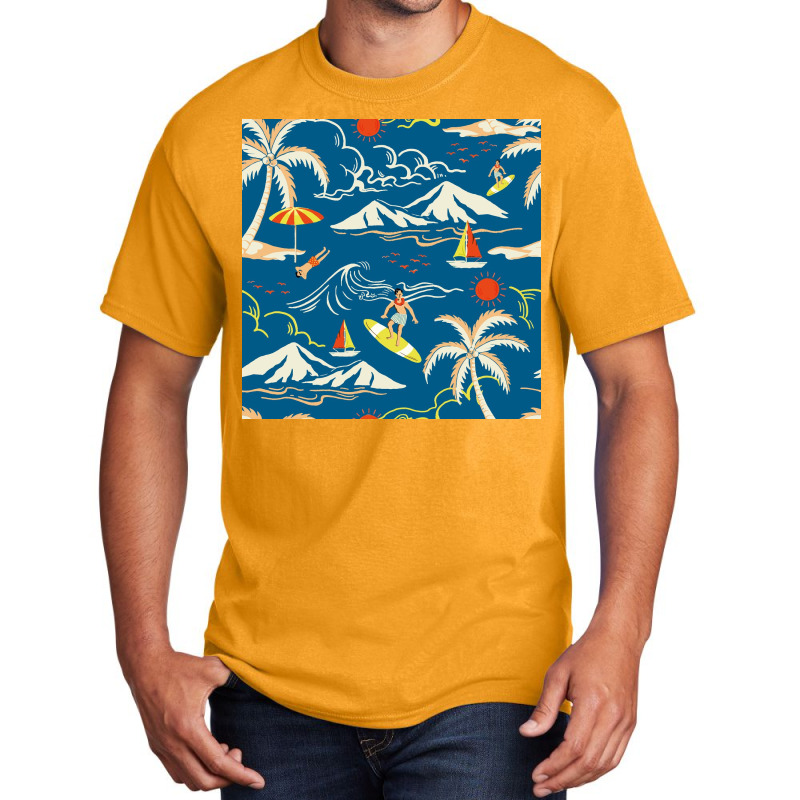 Blue Tropical Island Basic T-shirt by ElaineABernard | Artistshot