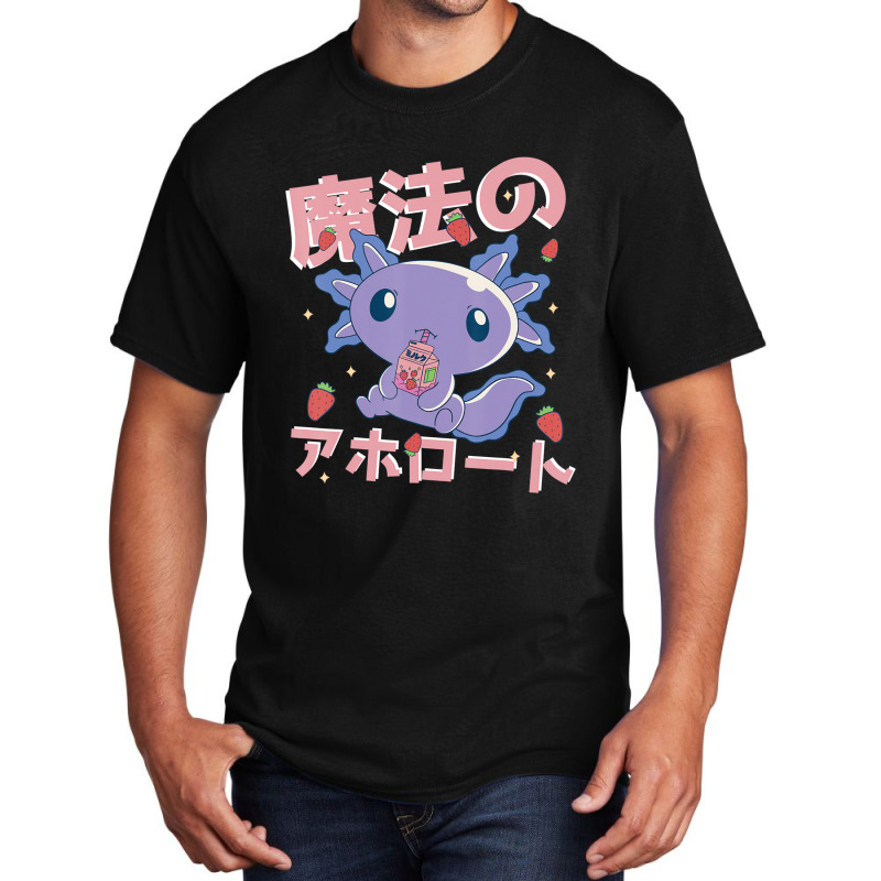 Japanese Strawberry Milk Shake Anime Pink Kawaii Aesthetic Axolotl Mat Basic T-shirt by Min05 | Artistshot