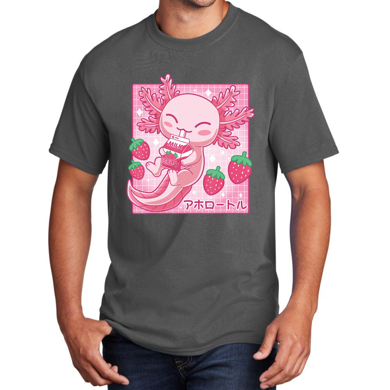 Japanese Strawberry Milk Shake Anime Pink Kawaii Aesthetic Axolotl Mat Basic T-shirt by Min05 | Artistshot