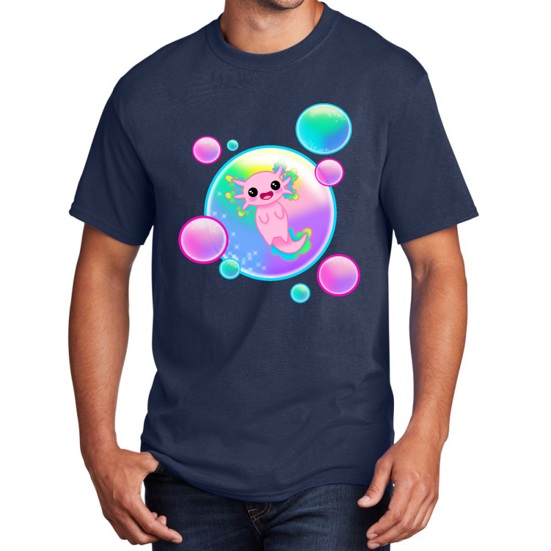 Kawaii Axolotl With Bubbles Basic T-shirt by Min05 | Artistshot