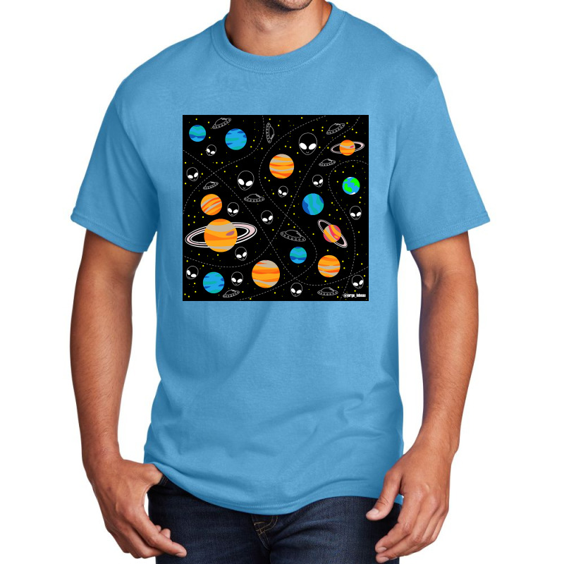 Aliens And Planets A Vector Pattern Wallpaper Ecopop Basic T-shirt | Artistshot