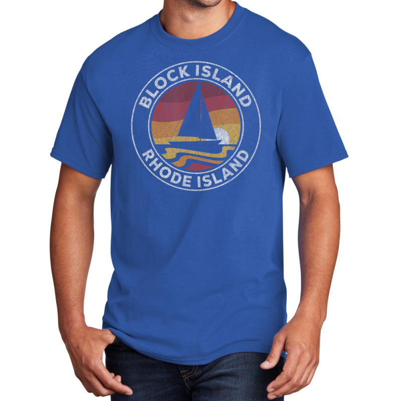 Block Island Rhode Island Vintage Sailboat 70s Retro Sunset Basic T-shirt by michaelyounger19 | Artistshot