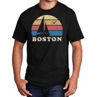 Boston Ma Vintage Sailboat 70s Throwback Sunset Basic T-shirt | Artistshot