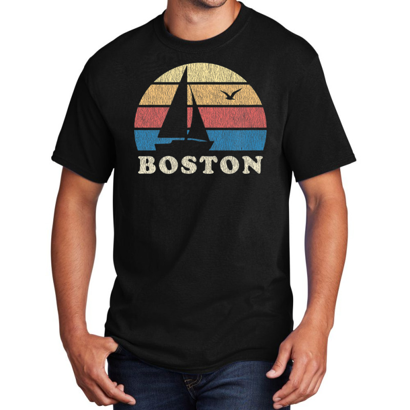 Boston Ma Vintage Sailboat 70s Throwback Sunset Basic T-shirt | Artistshot