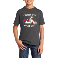 Funny Straight Outta Night Shift For Nurse Unicorns Basic Youth T-shirt | Artistshot