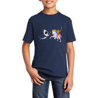 Funny Cat Riding Magical Unicorn Sword Fighting Shark Basic Youth T-shirt | Artistshot