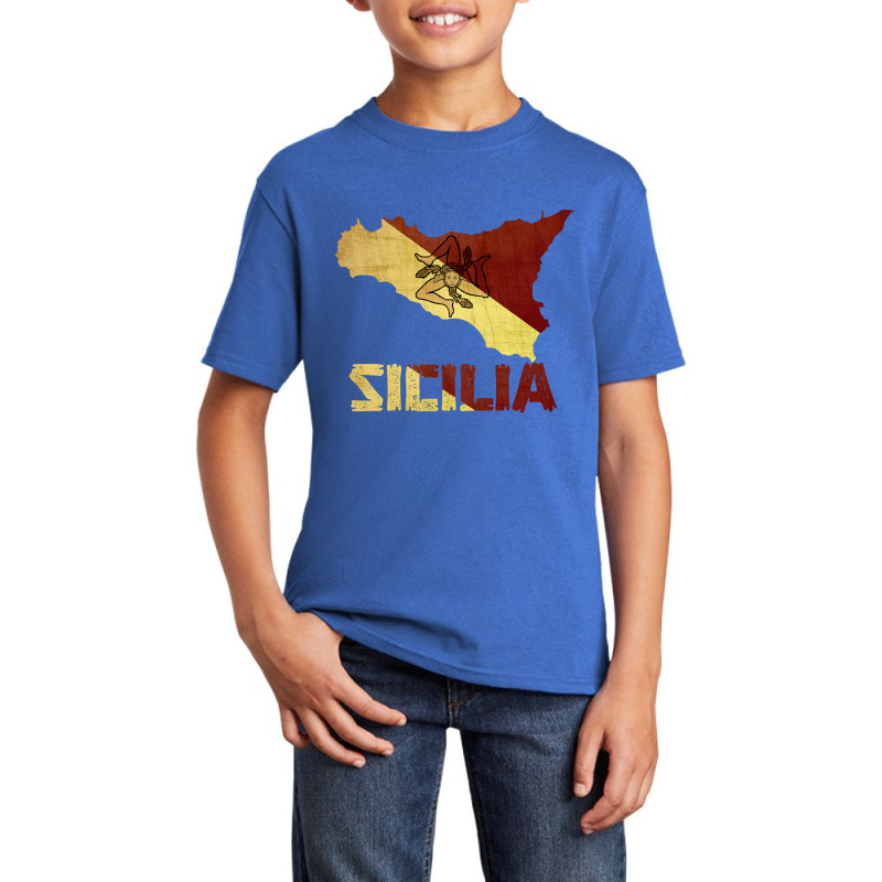 Vintage Retro Sicilia Italia Sicily Flag Italian Souvenir Basic Youth T-shirt | Artistshot