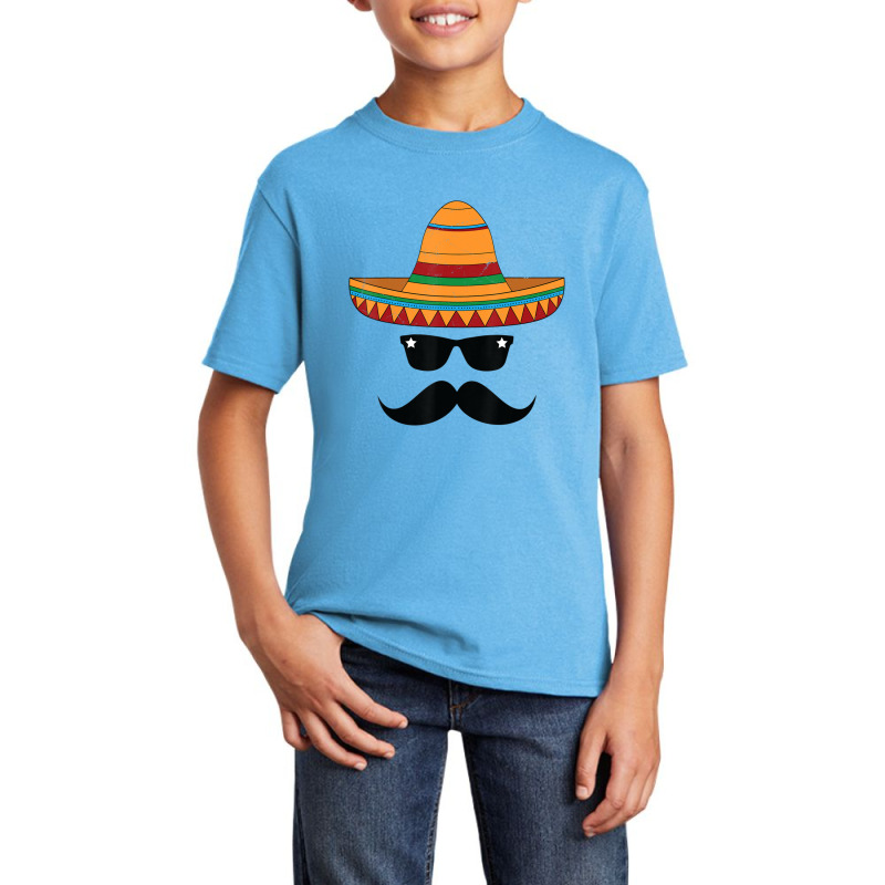 Sombrero Costume Mustache Sunglasses Cinco De Basic Youth T-shirt by bummercaught | Artistshot