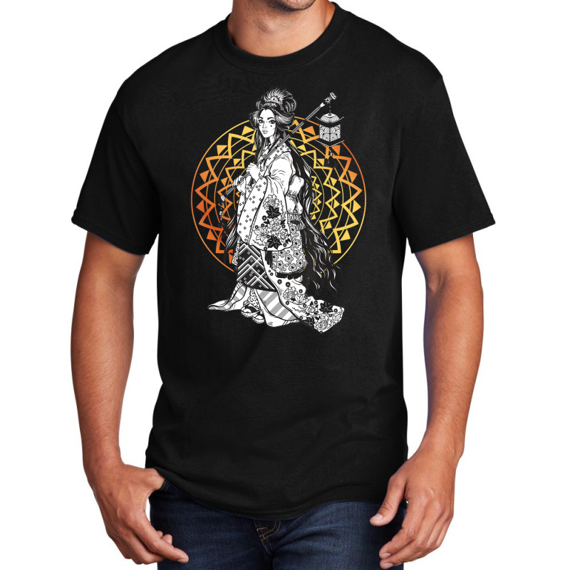 Japanese Geisha In Kimono Tokyo Floral Mandala Basic T-shirt | Artistshot