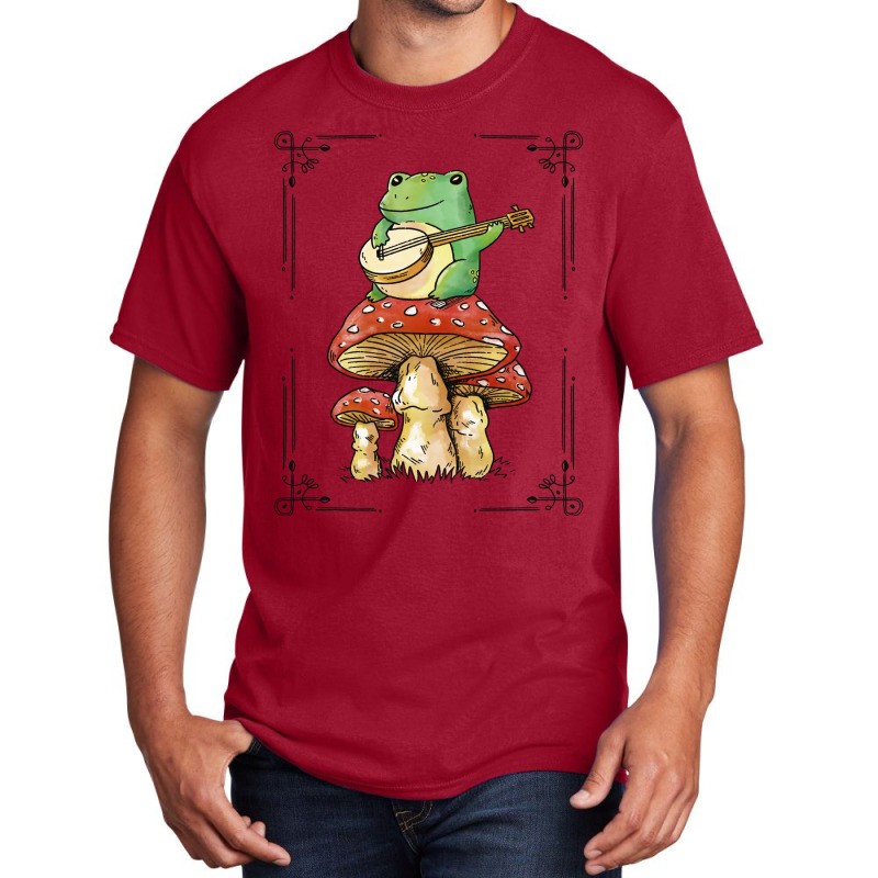 Cottage Core Frog Playing Banjo On Top Of A Mushroom Basic T-shirt | Artistshot