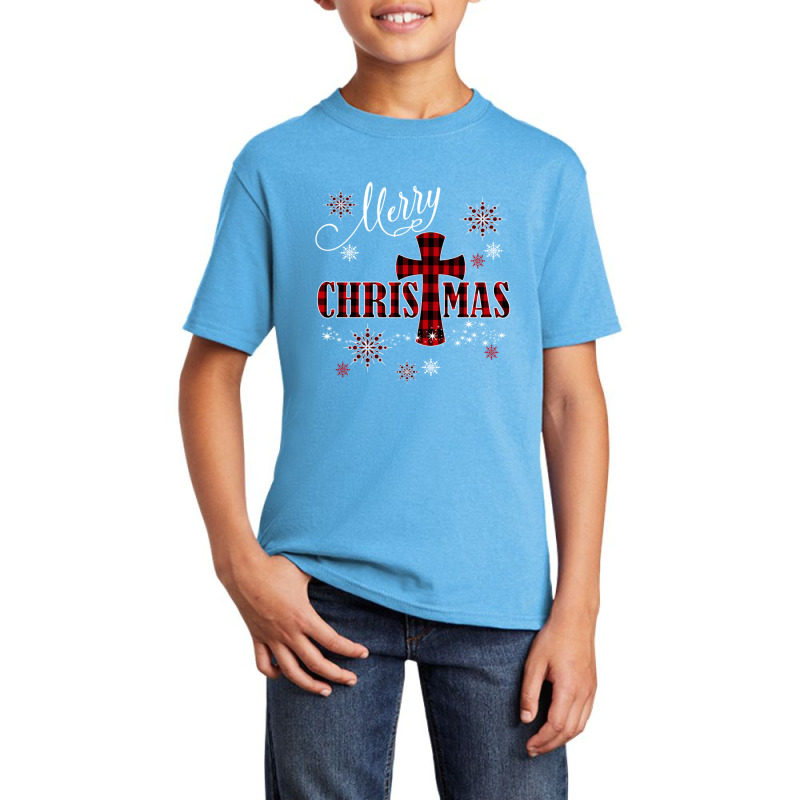 Merry Christmas Cross Buffalo Plaid Christian Holiday Gift Basic Youth T-shirt | Artistshot