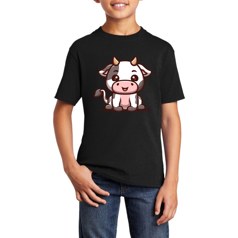 Hot Trend Cow Sitting Happy Cute Cartoon Basic Youth T-shirt | Artistshot