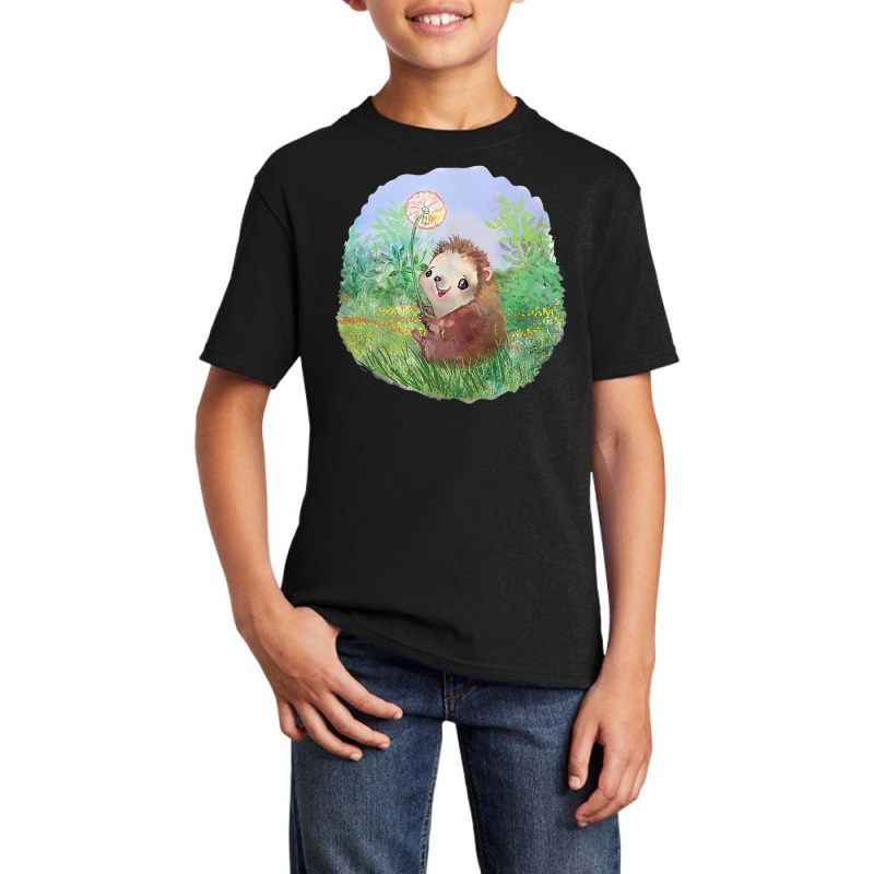 Cute Hedgehog Holding A Dandelion Flower Basic Youth T-shirt by KarinLeighPurcell | Artistshot