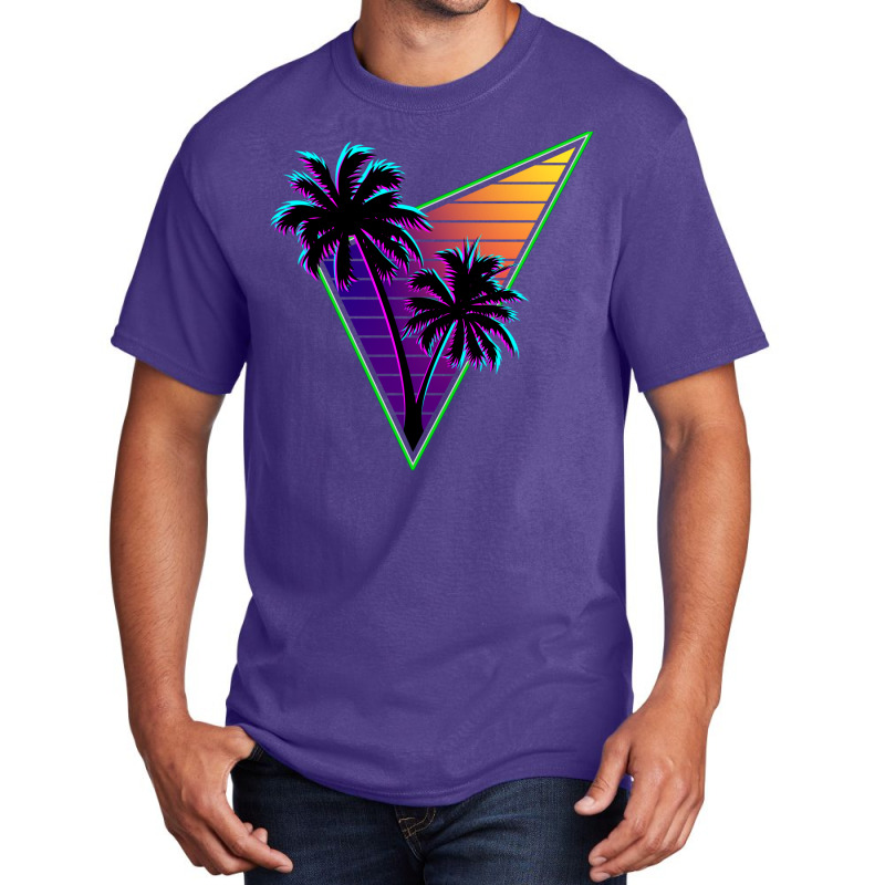 80s Synthwave Inspire Palm Tree Silhouette Triangle Design  (1) (1) Basic T-shirt | Artistshot