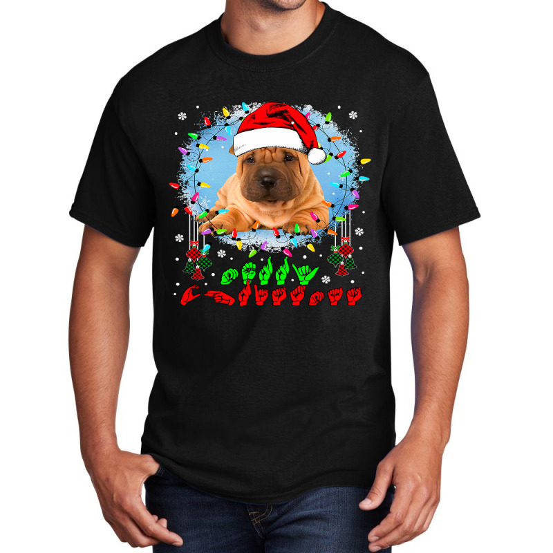 Merry Christmas Hands Sign Language Santa Shar Pei Lover154 Basic T-shirt by SCOTTALLENZ | Artistshot