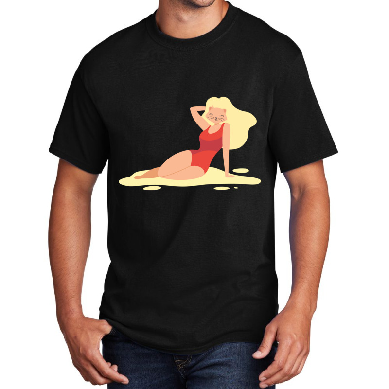 Sexy Anime Cat With Wig On Beach Basic T-shirt | Artistshot