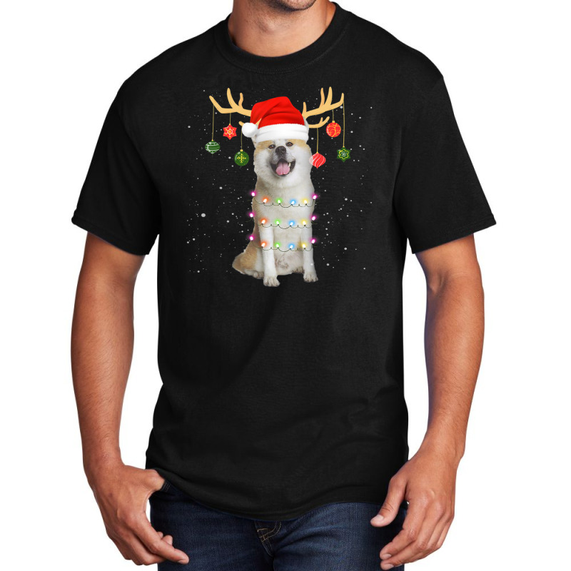 Limited Edition Reindeer Akita Dog With Santa Hat Christmas Light Xmas Basic T-shirt | Artistshot