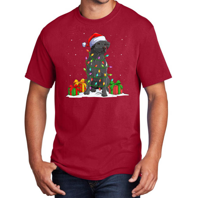 Black Lab Labrador Christmas Lights Pajama Dog Lover Xmas Basic T-shirt | Artistshot