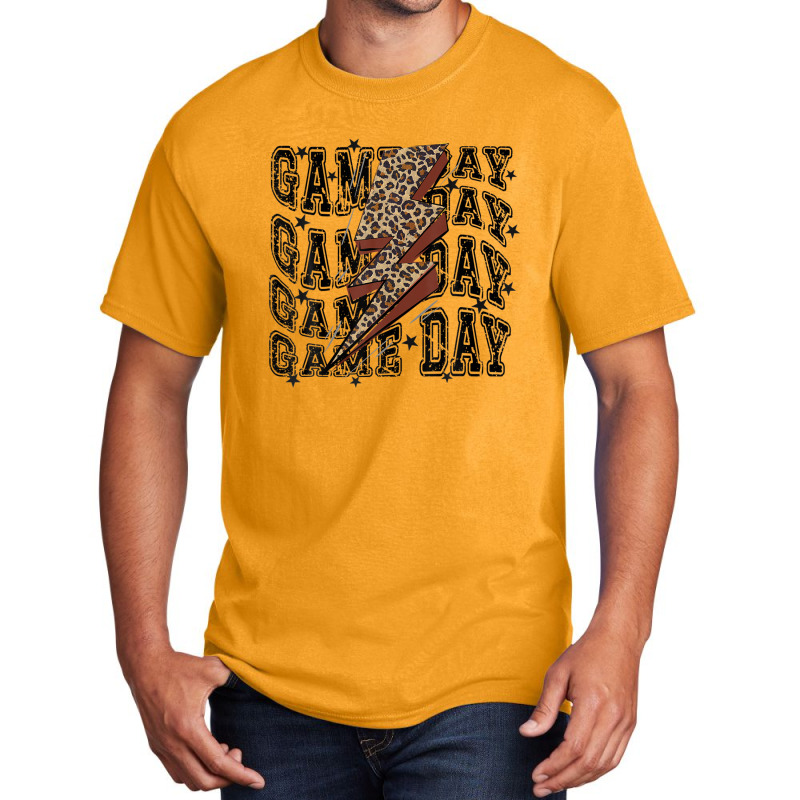 Game Day Football Leopard Lightning Bolt Football Lover Basic T-shirt by sromydivlevn | Artistshot