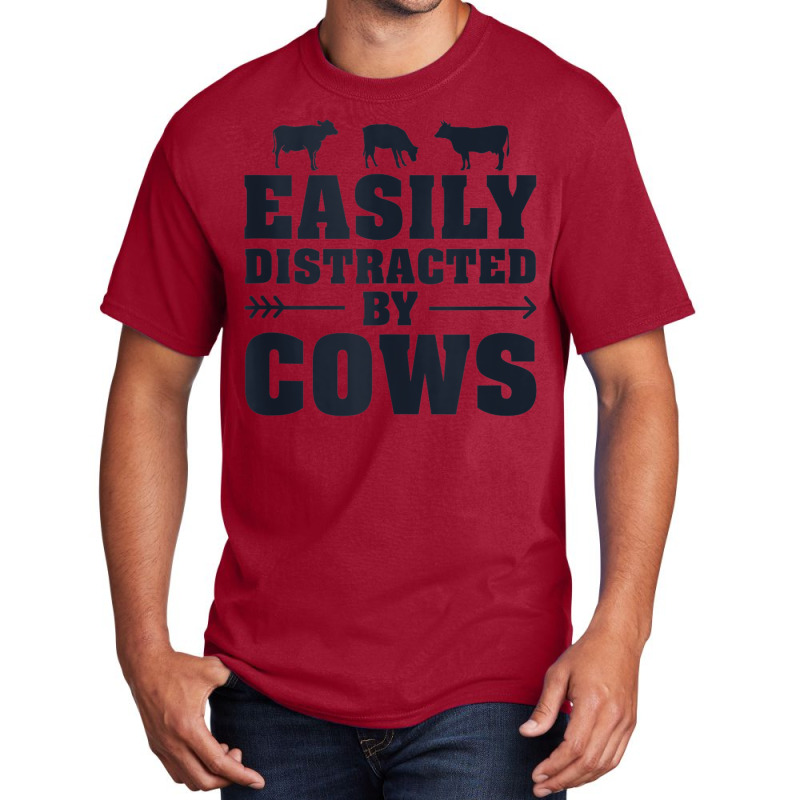 Easily Distracted By Cows Funny Cow Lover Dairy Farmer Quote Tank Top Basic T-shirt | Artistshot