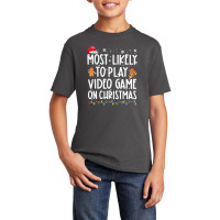 Most Likely To Play Video Games On Christmas Xmas Lights Basic Youth T-shirt | Artistshot