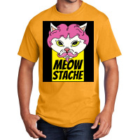 Cat With Wig Moew Stache Poster 80s Basic T-shirt | Artistshot