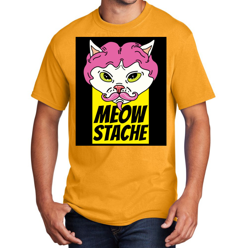 Cat With Wig Moew Stache Poster 80s Basic T-shirt | Artistshot