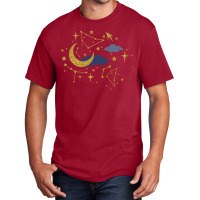 Celestial Stars And Moons In Gold And Dark Blue Basic T-shirt | Artistshot