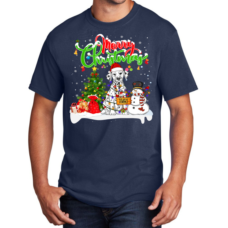 Dalmatian Dog Xmas Lighting Matching Santa Dalmatian Dog Wearing Chris Basic T-shirt by AURRADILLARD | Artistshot