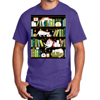 Library Cats Whimsical Cats On The Book Shelves Poster Basic T-shirt | Artistshot