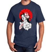 Japanese Geisha Samurai Fox Mask Red Sun Basic T-shirt | Artistshot