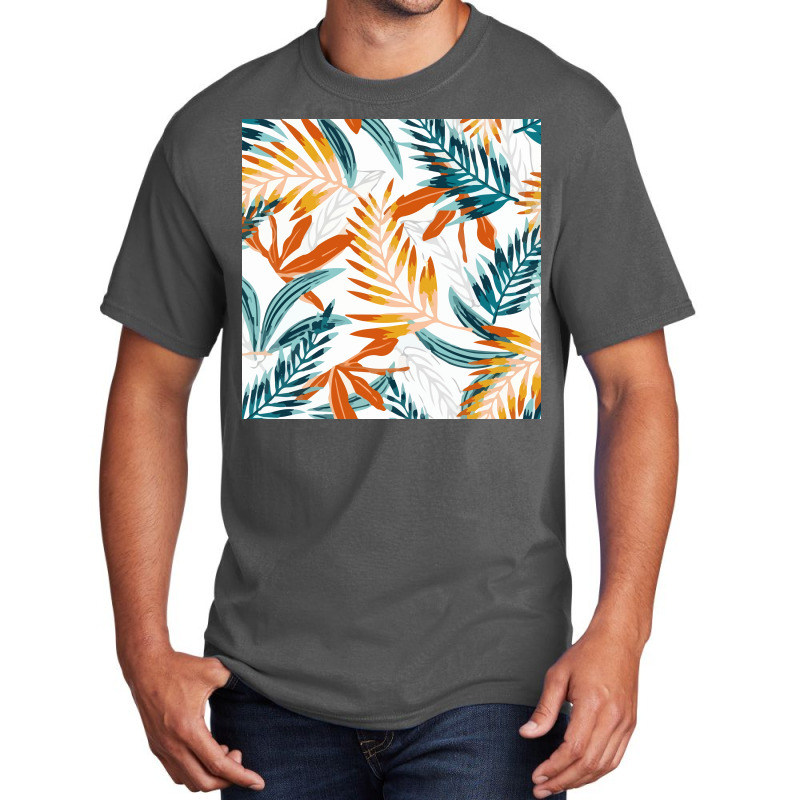 Trend Seamless Pattern Bright Tropical Leaves Plants  Nature Basic T-shirt | Artistshot