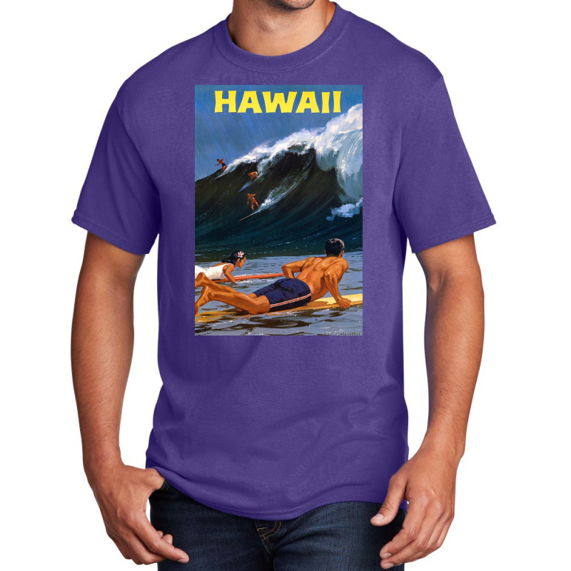 Hawaii Vintage Travel Poster Restored Basic T-shirt | Artistshot