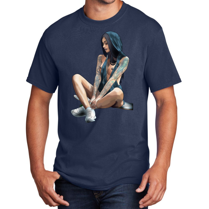 Skate Girl Naked Basic T-shirt by sixsuspend | Artistshot