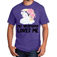 Rabbit Bunnies Pink Roses Grandma Loves Me Basic T-shirt | Artistshot