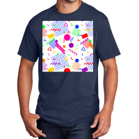 1980s Retro Geometric Confetti On A White Background Large Sized Repea Basic T-shirt | Artistshot