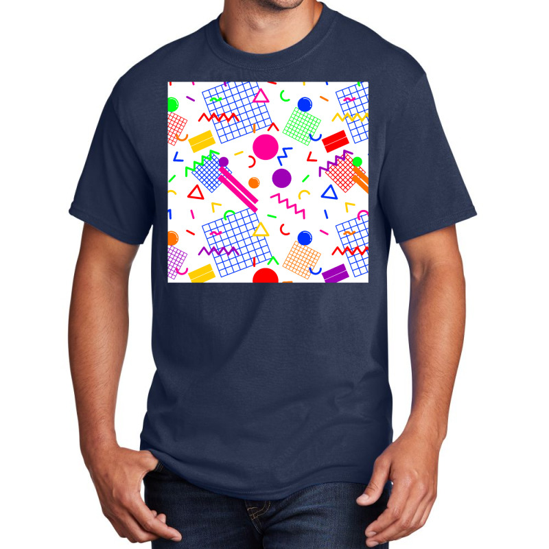 1980s Retro Geometric Confetti On A White Background Large Sized Repea Basic T-shirt by zydravidic2 | Artistshot