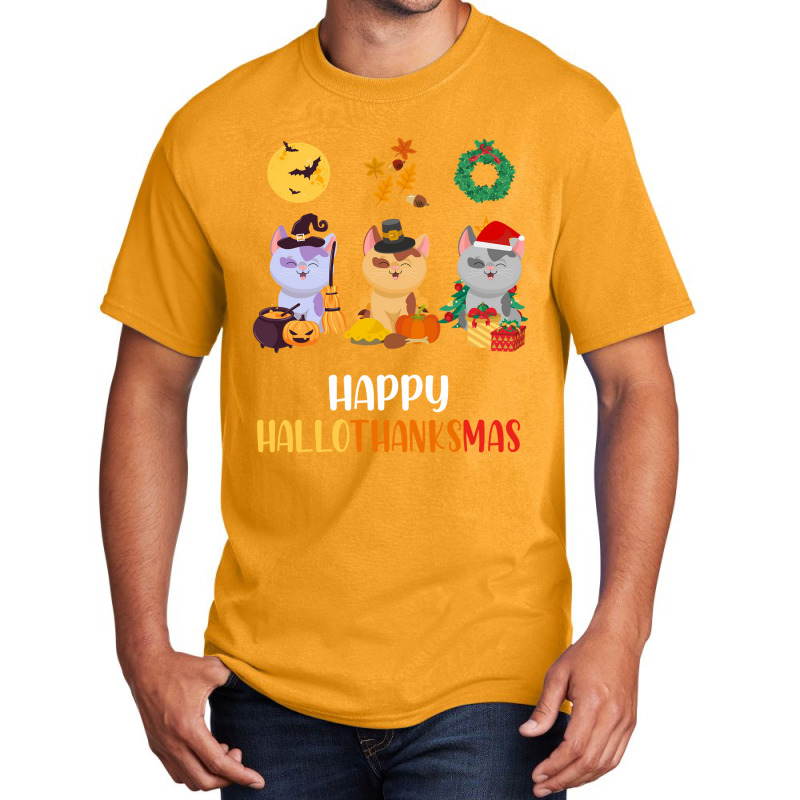 Kitten Cat Halloween Christmas Cats Happy Hallothanksmas Cat Swea Basic T-shirt by Hugo M Garney | Artistshot