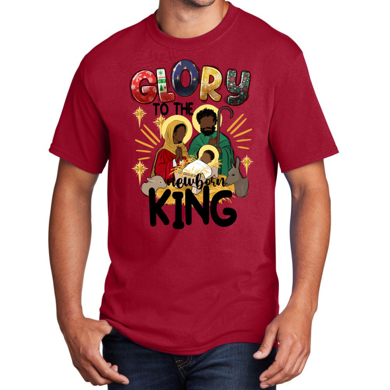 Glory To The Newborn King Black Jesus Basic T-shirt by afrowomandigitalshop@gmail.com | Artistshot