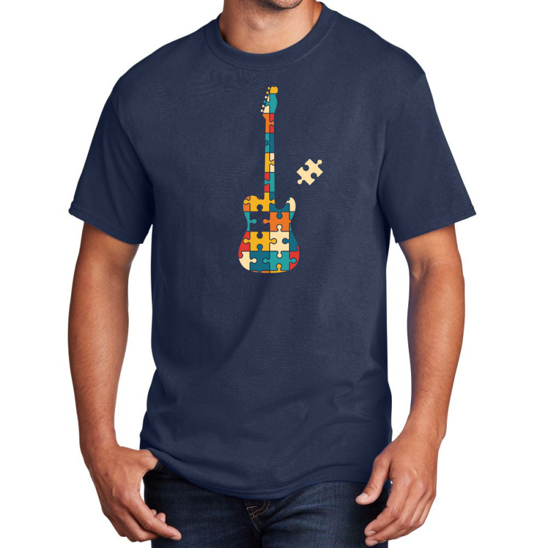 Retro Style Puzzle Tstyle Electric Guitar Silhouette Basic T-shirt by SandraSerna | Artistshot