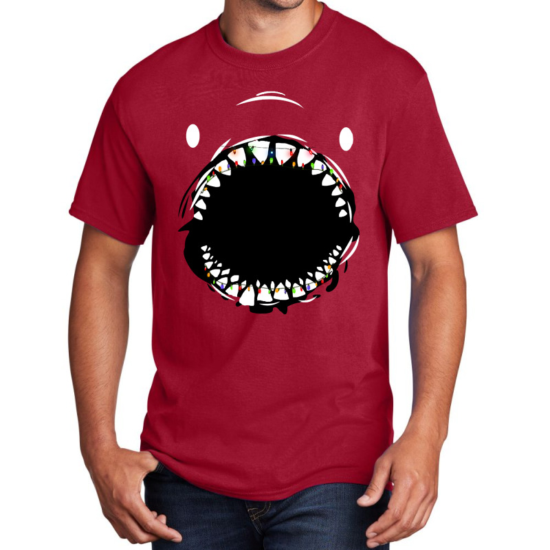 Funny Shark Face With Light Xmas Tshirt Christmas Basic T-shirt by damagegerms19 | Artistshot