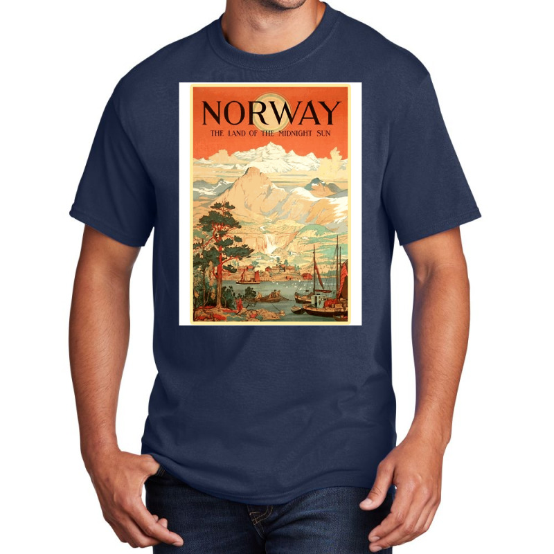 Norway The Land Of The Midnight Sun Vintage Travel  Design  Red Nature Basic T-shirt | Artistshot