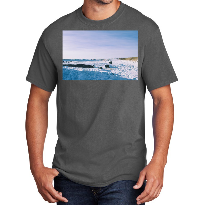 Snowy View In Njardvik  Blue Quote Basic T-shirt | Artistshot