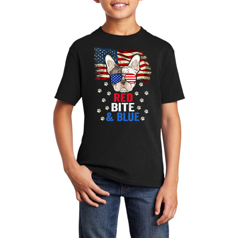 Hot Trend Red Bite & Blue Dog 4th Of July French Bulldog Basic Youth T-shirt by fenderbendable | Artistshot