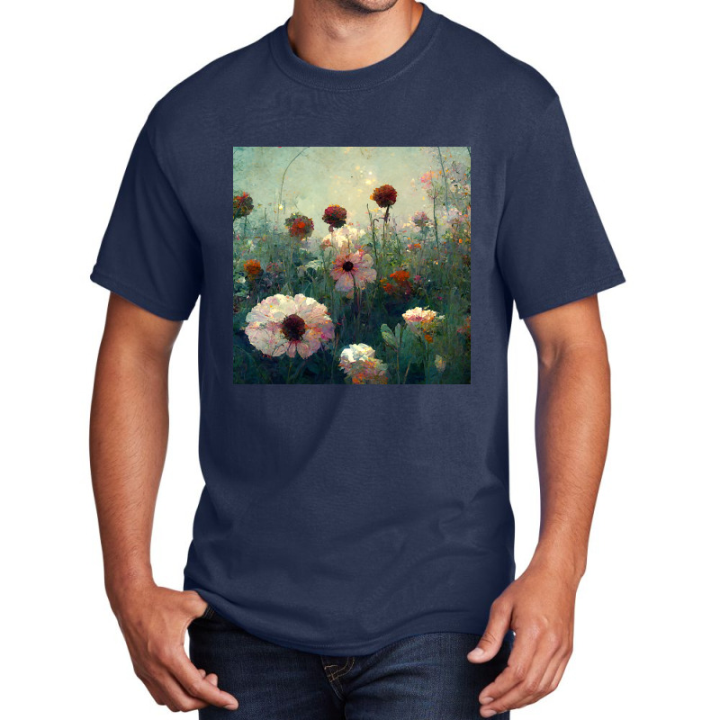 Pastel Colored Wildflowers Growing In A Garden Basic T-shirt by mrbigzeroht | Artistshot