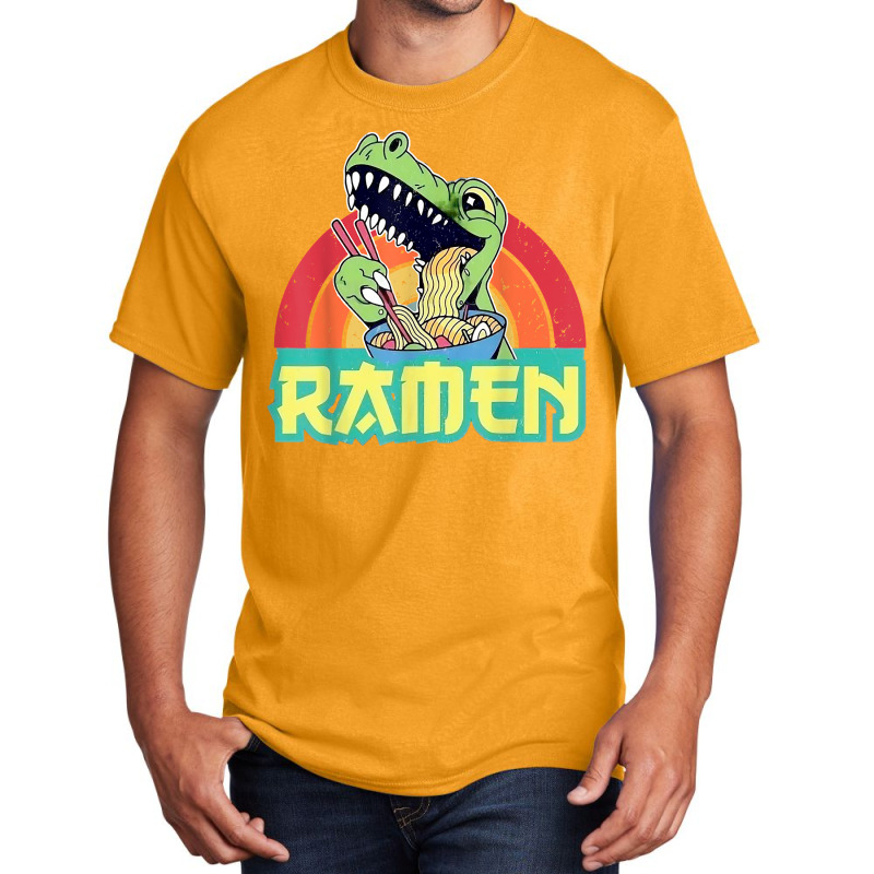 Funny Dinosaur Ramen Cute Anime Trex Japanese Ramen Noodles Basic T-shirt by robeijopicar | Artistshot