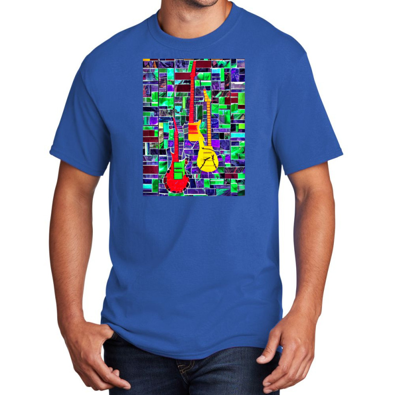 Tie Dye Tile Electric Guitar Trippy Fire Hippie Jimi Display Paul Guit Basic T-shirt by SallyThompson | Artistshot