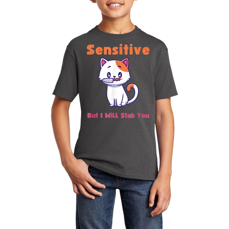 Cat Sensitive But I Will Stab You Funny Pets T Shirt Basic Youth T-shirt by wafaha | Artistshot