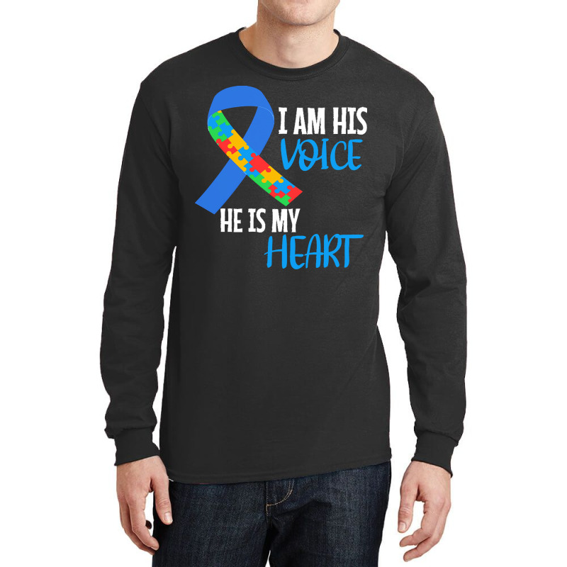 Autism Awareness T  Shirt Autism Awareness I Am His Voice He Is My Hea Long Sleeve Shirts by joanie38206 | Artistshot