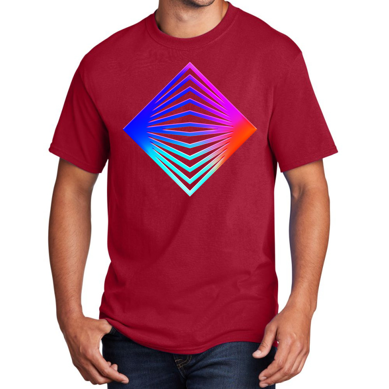 Neon Geometric Glyph Mandala Sigil Rune Sign Seal Cool Blue And Violet Basic T-shirt by irildarnen | Artistshot